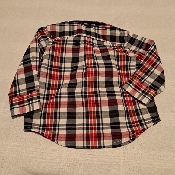 Janie and Jack boys size 3-6 months blue, red and white plaid 1 pocket shirt - Picture 2 of 6